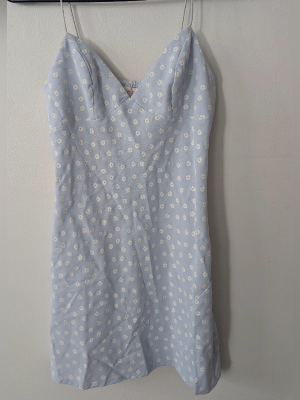 Spaghetti Strap Mini Dress in Light Blue with White Floral Print